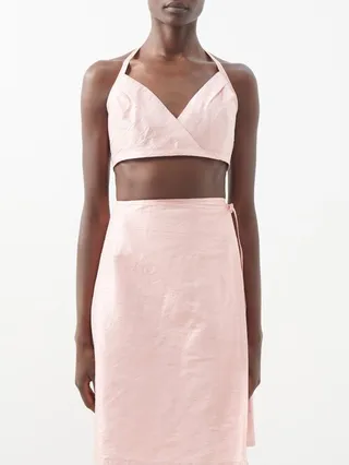 Halterneck Silk-dupioni Crop Top