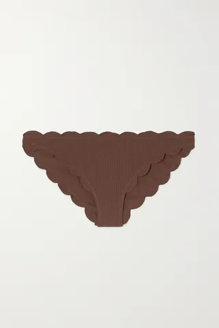 Marysia - Antibes Scalloped Seersucker Bikini Briefs - Brown