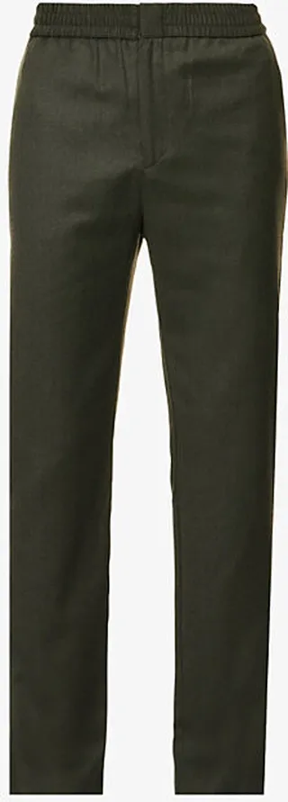 Mens Dark Moss Relaxed Straight-leg Wool Trousers