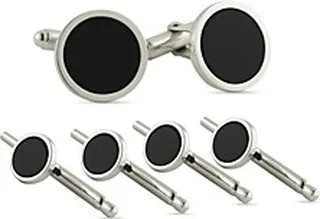 David Donahue Sterling Silver & Onyx Inlay Stud & Cufflink Set