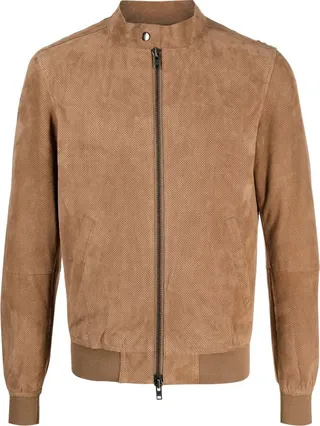 Perforated-Design Leather Jacket