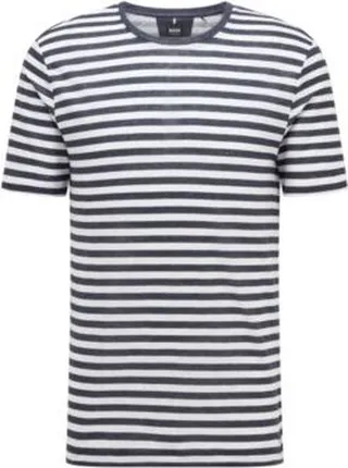 Pure-linen regular-fit T-shirt with horizontal stripe