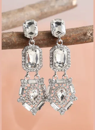 Silver Plated Party Designer Stone Drop Earring For Women