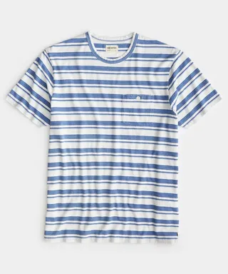 Bleach Stripe Indigo Slub Pocket Tee