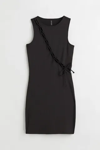 Ribbed Lacing-detail Dress