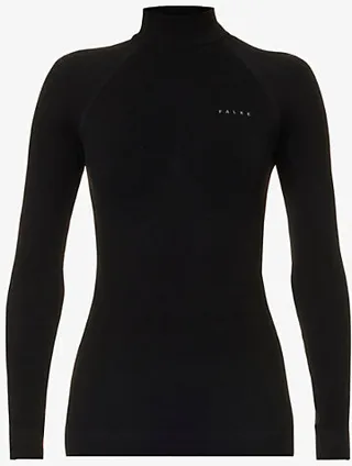 Womens Black Turtleneck Fitted Stretch-woven top