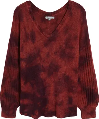 V-Neck Blouson Long Sleeve Sweater