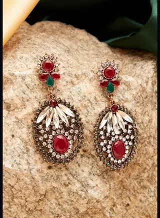 Gold Plated Designer Stone Drop Earring