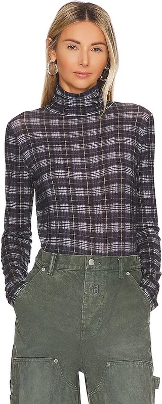 Plaid Printed Long Sleeve Turtleneck