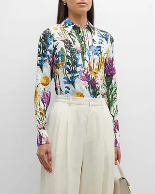 Floral-Print Button-Down Blouse