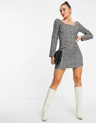 Trendyol checked mini dress with long sleeves