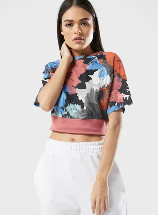 All Over Print Crop Logo T-Shirt