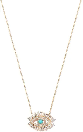18kt yellow gold Evil Eye diamond and turquoise necklace