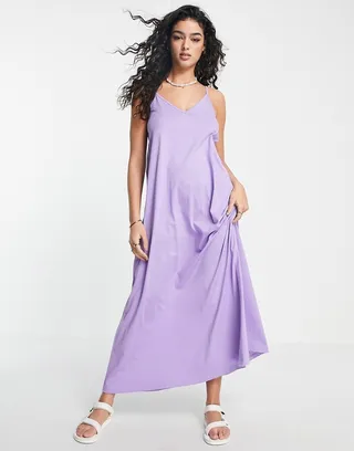 ASOS DESIGN v neck maxi dress with open back in lilac