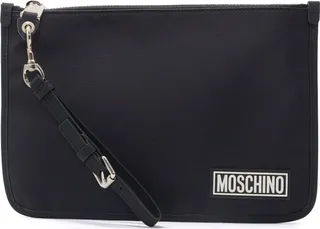 Moschino Logo Patch Zipped Clutch Bag