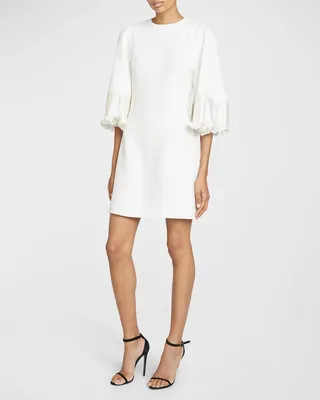 Plisse-Cuff Belted Mini Dress