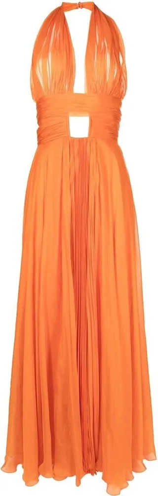 Halter Plunge Neck Train Dress