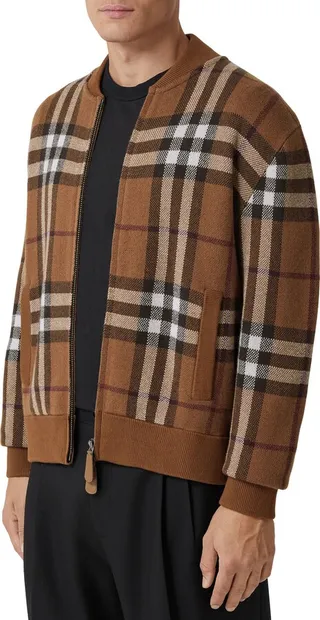 Maltby Check Jacquard Cashmere Sweater Bomber Jacket