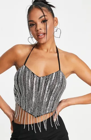 Sequin Beaded Halter Top