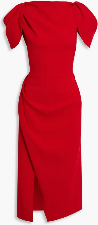 Pleated wool-blend midi dress