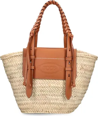 Shopping raffia & leather tote bag