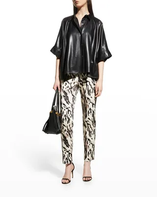 Faux Luxe Lambskin Button-Down Top