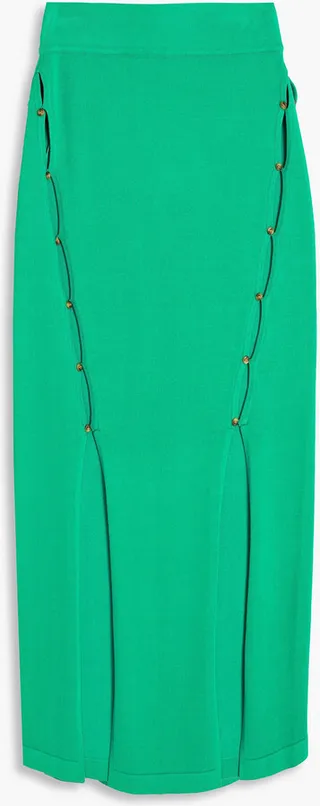 Skyla cutout stretch-knit midi skirt