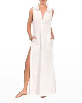 Vivienne Sleeveless Button-Front Kaftan Dress