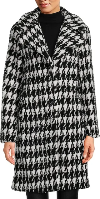 Brit Houndstooth Faux Fur Coat