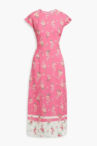 Floral-print crepe de chine midi dress