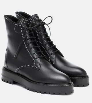 Lace-up leather ankle boots