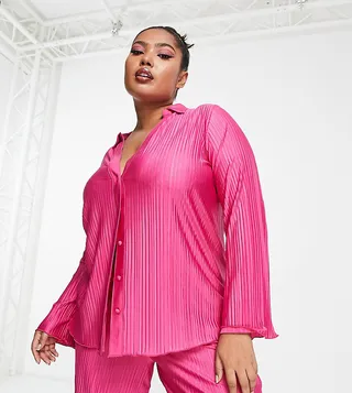 Simply Be plisse shirt in pink - part of a set