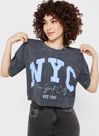 Wide Fit Acid Wash Cropped T-Shirt