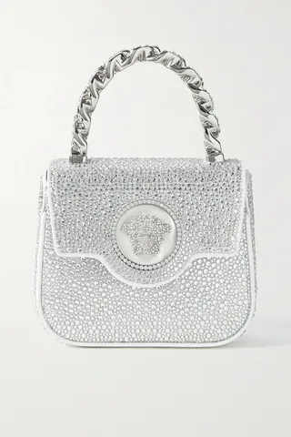 Versace - La Medusa Crystal-embellished Satin Tote - Silver