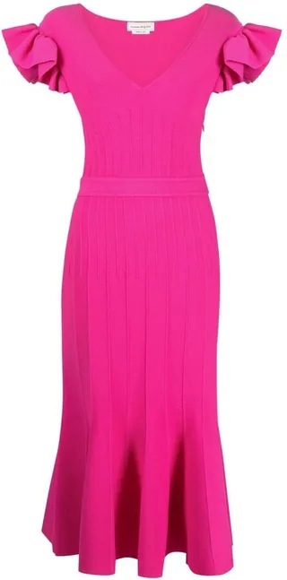 Ruffled-Sleeve Mid-Length Dress