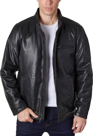 Perry Ellis Men's Zipper Leather Moto Jacket