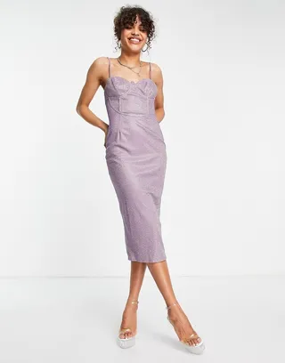 Public Desire glitter corset midi dress in lilac