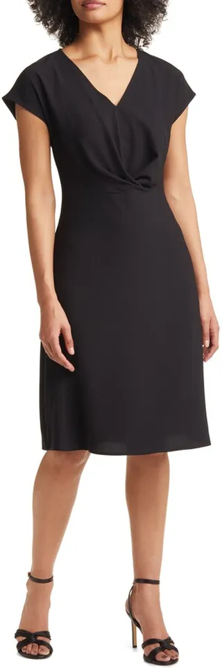 V-Neck Twist Front Fit & Flare Dress