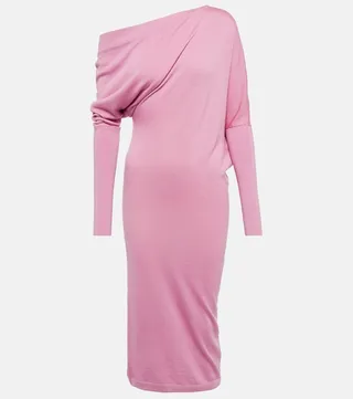 One-shoulder cashmere and silk midi dress