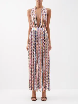 Halterneck Fringed Cord Maxi Dress