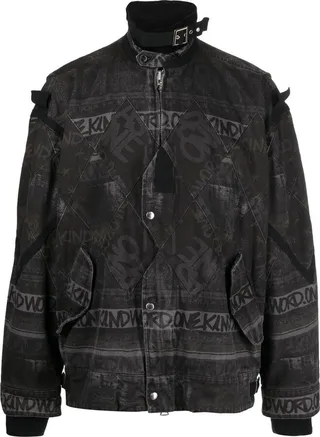 Slogan-Print Washed Bomber Jacket