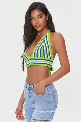 Striped Crochet Halter Crop Top