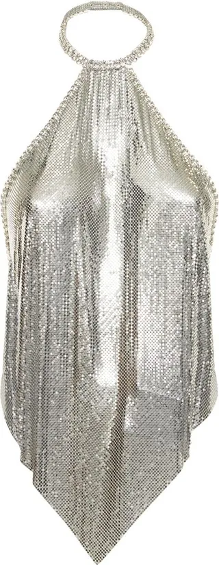 Mini mesh embellished halter neck top