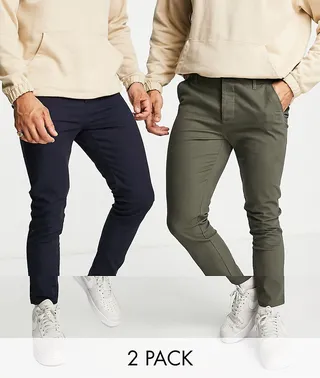 ASOS DESIGN 2-pack skinny chinos in khaki and navy - Save!