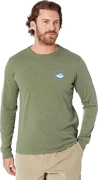 Southern Tide Heather Original Skipjack Long Sleeve T-Shirt (Heather Hunter Green) Men's T Shirt