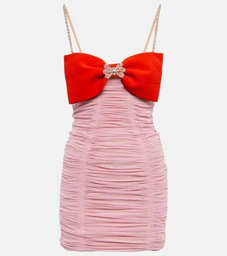 Bow-embellished ruched minidress