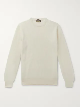 Girocollo Riverside Garment-Dyed Ribbed Cashmere Sweater