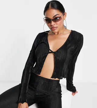 ASYOU plisse fitted shirt in black - part of a set