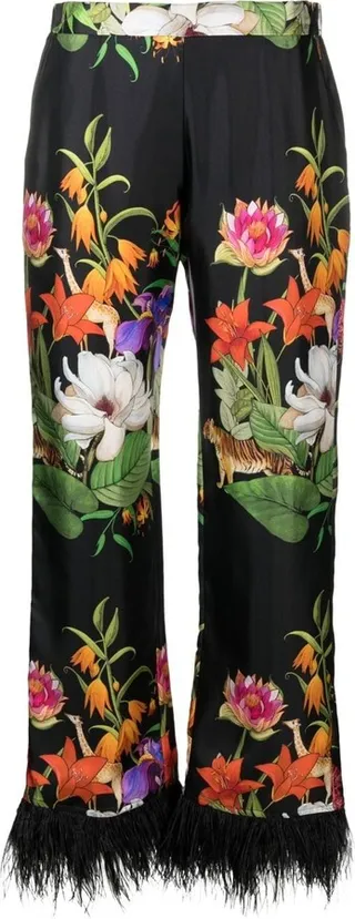 Ostrich Feather-Trim Cropped Trousers