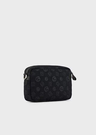 Tricot crossbody bag with all-over logo Armani Sustainability Values